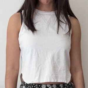 LNA Clothing White Slub Knit Sleeveless Crop Top V-Stitch Crew Neck Medium